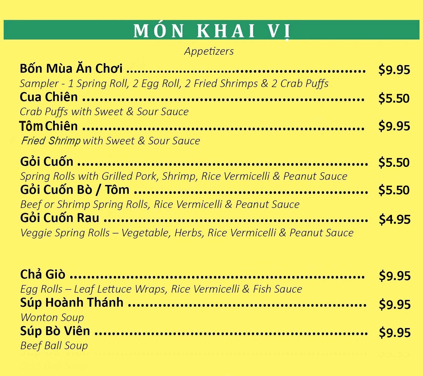 Vietnamese Menu